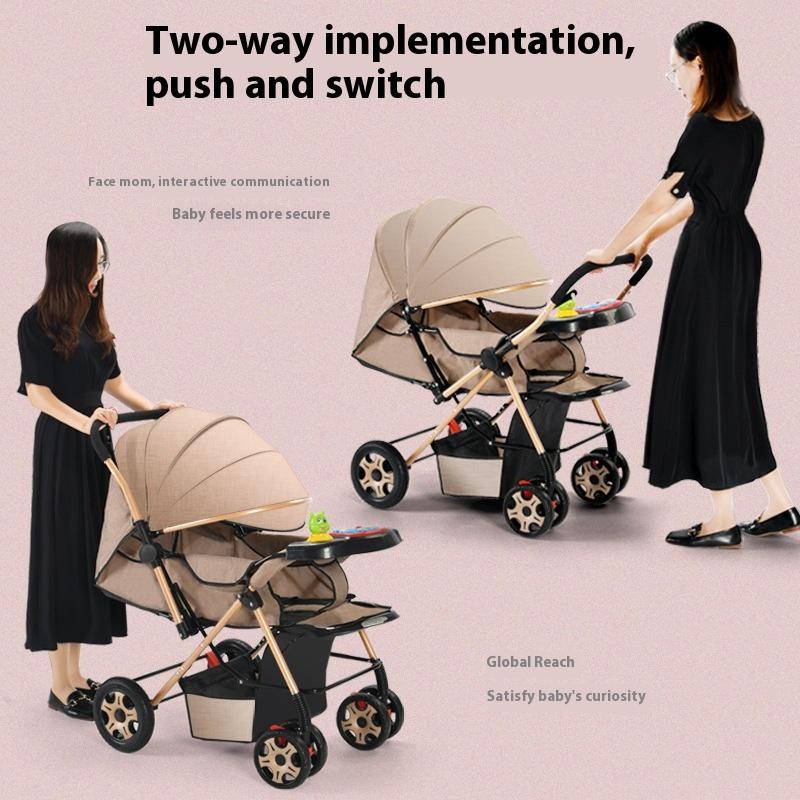 Two-way Stroller Can Sit and Lie Down, Folding Light Stroller, High Landscape 0-3 Years Old Stroller