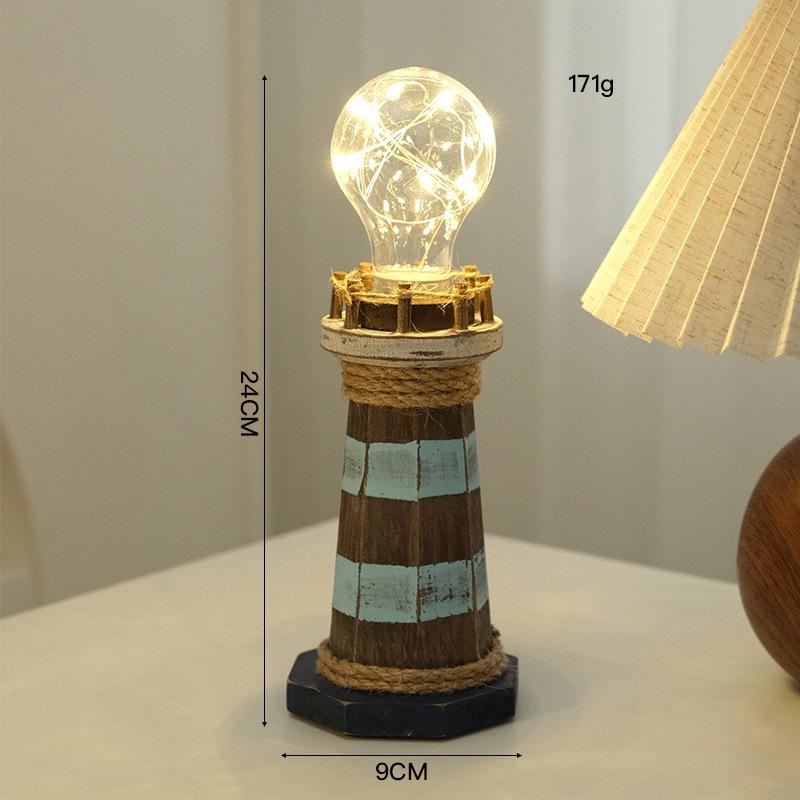 

Nautical Mediterranean Wooden Lighthouse, Luminous Led Desktop Ornament, Retro Ocean Theme Home Decor, Housewarming Gift Case