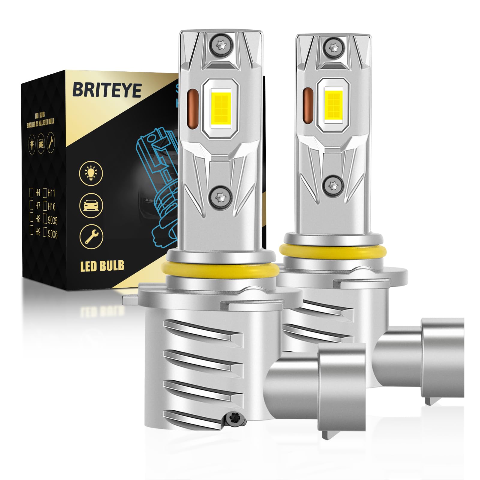 

Briteye HB4 LED Техосмотр 6000K HB4 9006 LED Оснащен 32 Двойным Медным Теплоотводом Инновационное Охлаждение Компактный и Легкий Совместимый