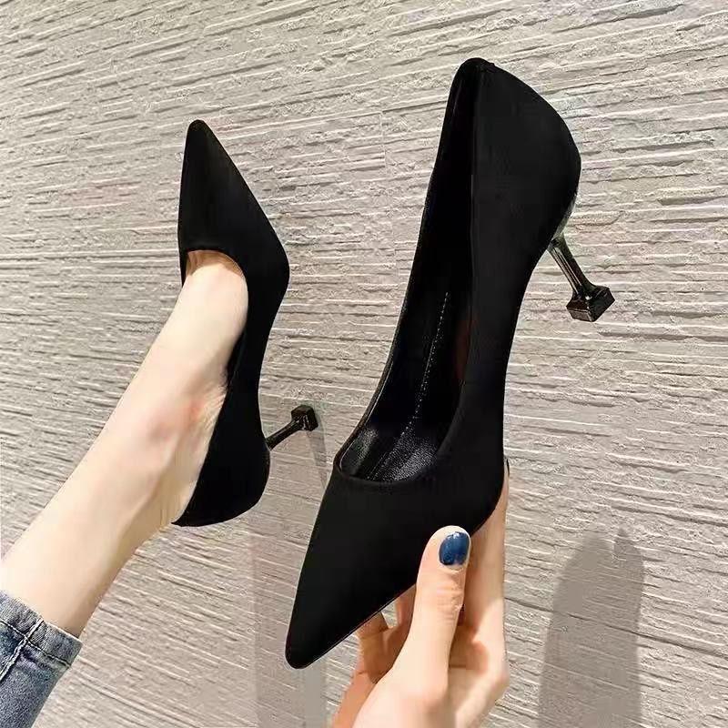 Korean Style Black Stiletto Heels: Versatile Pointed Toe for Formal Spring & Autumn Wear
