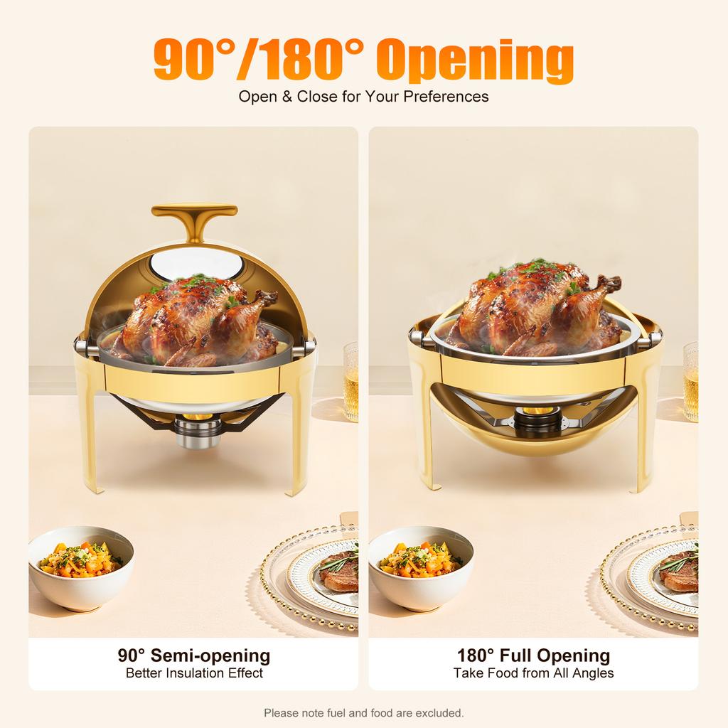 6.34Qt Round Chafing Dish Set for Buffet, High Grade Stainless Steel Catering Warmer Complete set for Party/Wedding, Gold