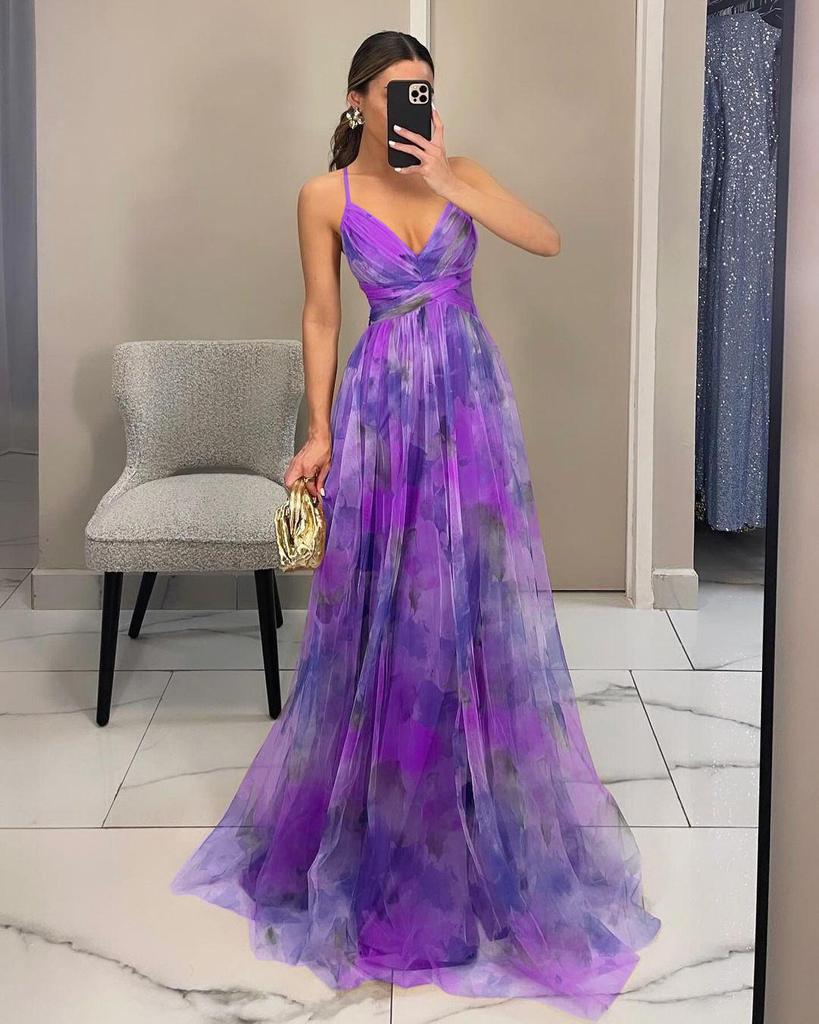 European & American Mesh Print Spaghetti Strap Dress - Spring/Summer Casual or Party Wear