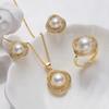 Shell Pearl Gold-Color for Women Cubic Zirconia Necklace Earrings with Party Birthday Wedding Jewelry Sets Gift