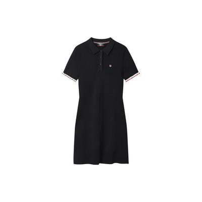 Vestido Clásico de Negocios de Color Sólido con Cuello Polo de Punto de Manga Corta para Mujer Vestidos Azul Legendario F11W321307ANV