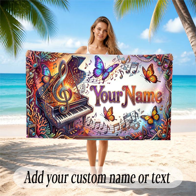 Music General Theme Beach Towel Personalized Custom Name & Text Soft Quick Dry Beach Towel for Swimming Travel