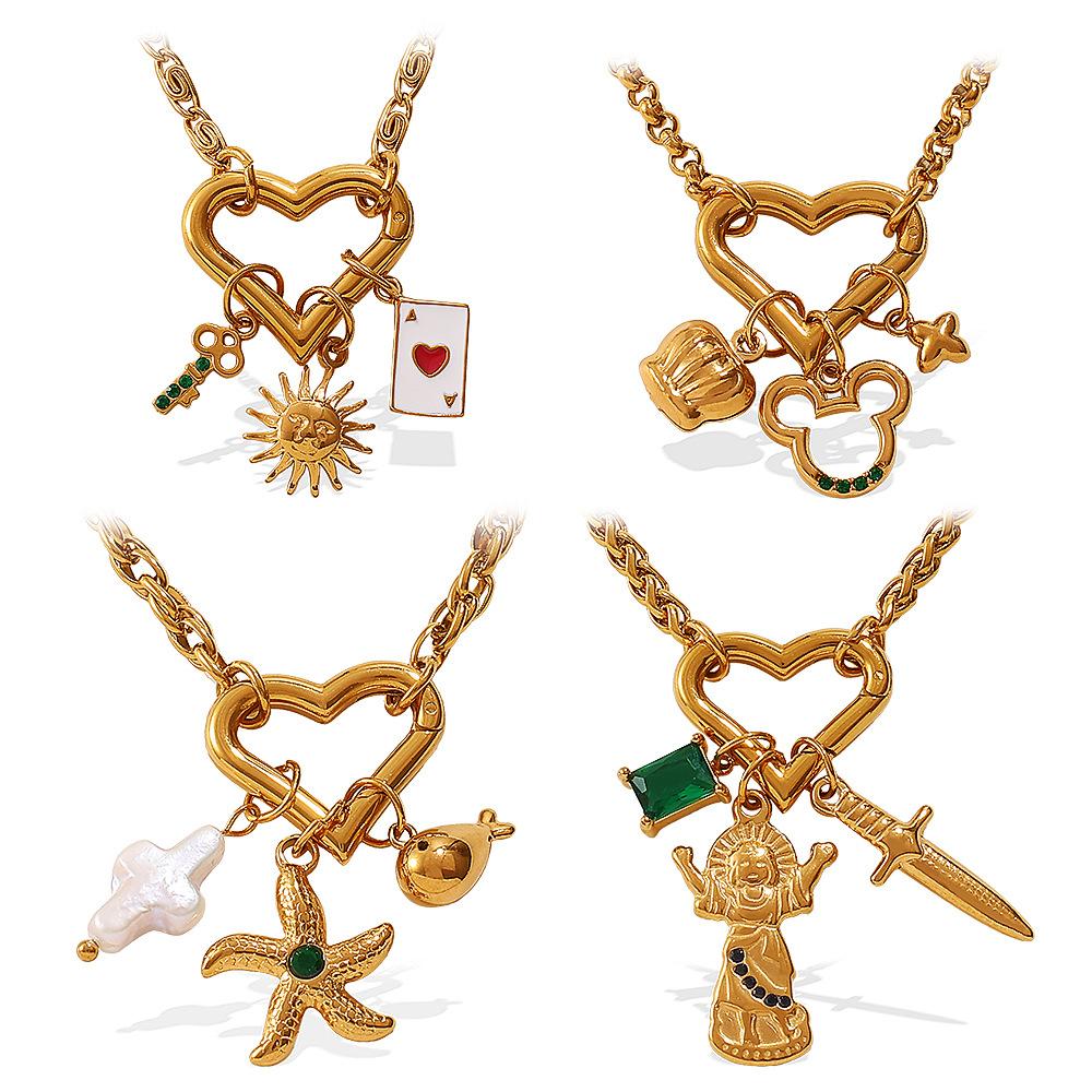 Stainless steel multi-element pendant DIY necklace heart-shaped pendant gold-plated oil drop pendant necklace