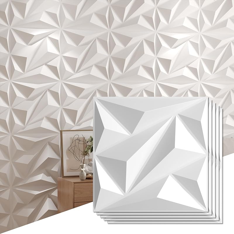 

24 pcs 19.7 x 19.7 PVC 3D Wall Panel Diamond for Interior Wall Décor in Black, Wall Decor PVC Panel, 3D Textured Wall Panels (64 sq. ft./Box)