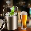 Kitchen Double Walled Wine Beer Bar Ice Bucket Ice Cube Container With Tongs And Lid Cooler