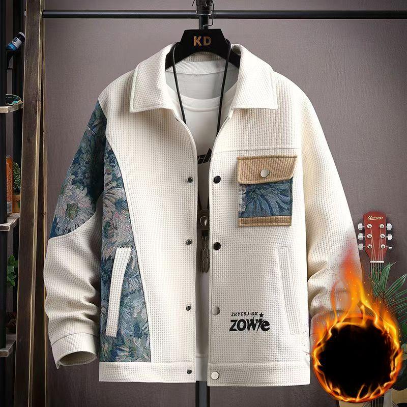 Jachetă Bărbați Toamnă și Iarnă Stil Etnic Cusături Guler Jachetă Nouă Brand Trendy Fleece Mai Gros