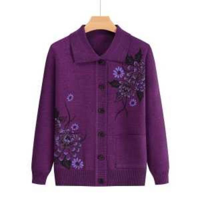 Jachetă tricotată nouă pentru femei, cu guler polo cusut, nasturi imprimați, la modă, largă, versatilă, casual, cu mâneci lungi