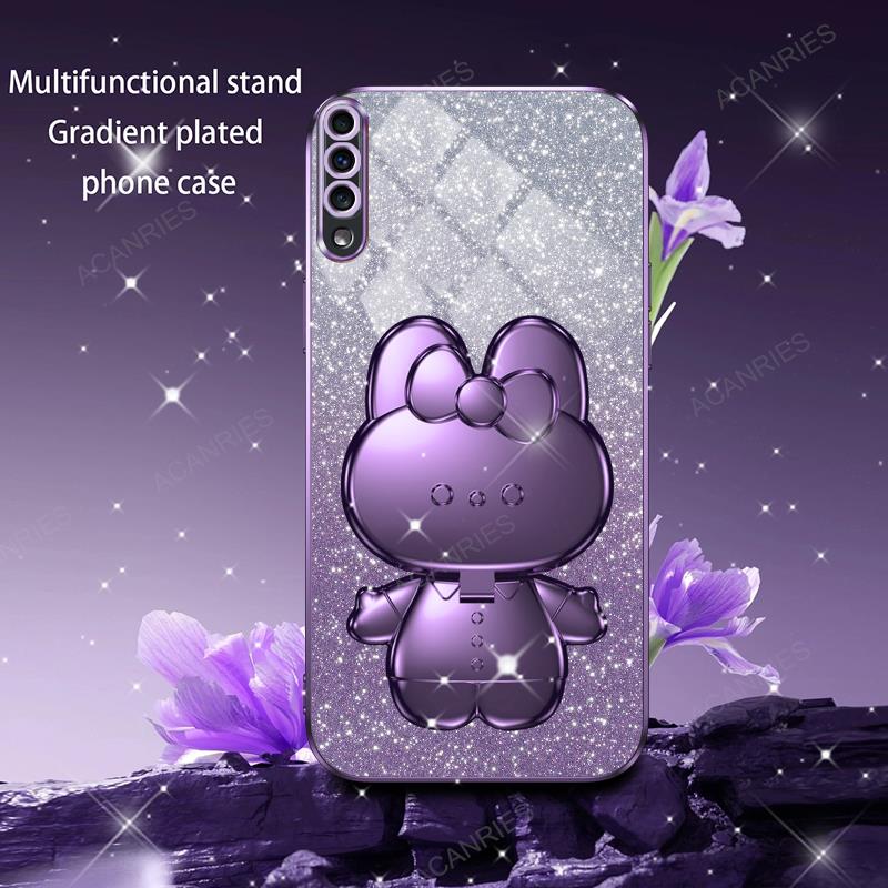 Cute 3D Rabbit Makeup Mirror Stand Plating Case For Samsung Galaxy A70 A50 A30 A20 A50s A30s A20s A7 2018 A11 Protect Back Cover