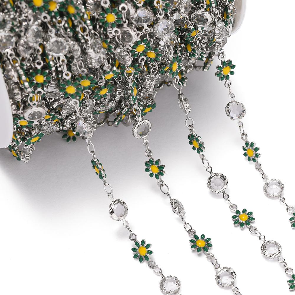 1meter Copper Chains Daisy with Glass Rhinestone Chain Findings for Bracelet Necklace DIY Jewelry Making Accessories
