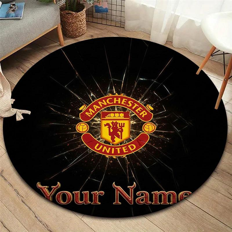 Manchester United F Custom Name Round Area Rug,Carpet Rug for Living Room Bedroom Sofa Playroom Decor,Non-slip Floor Mat