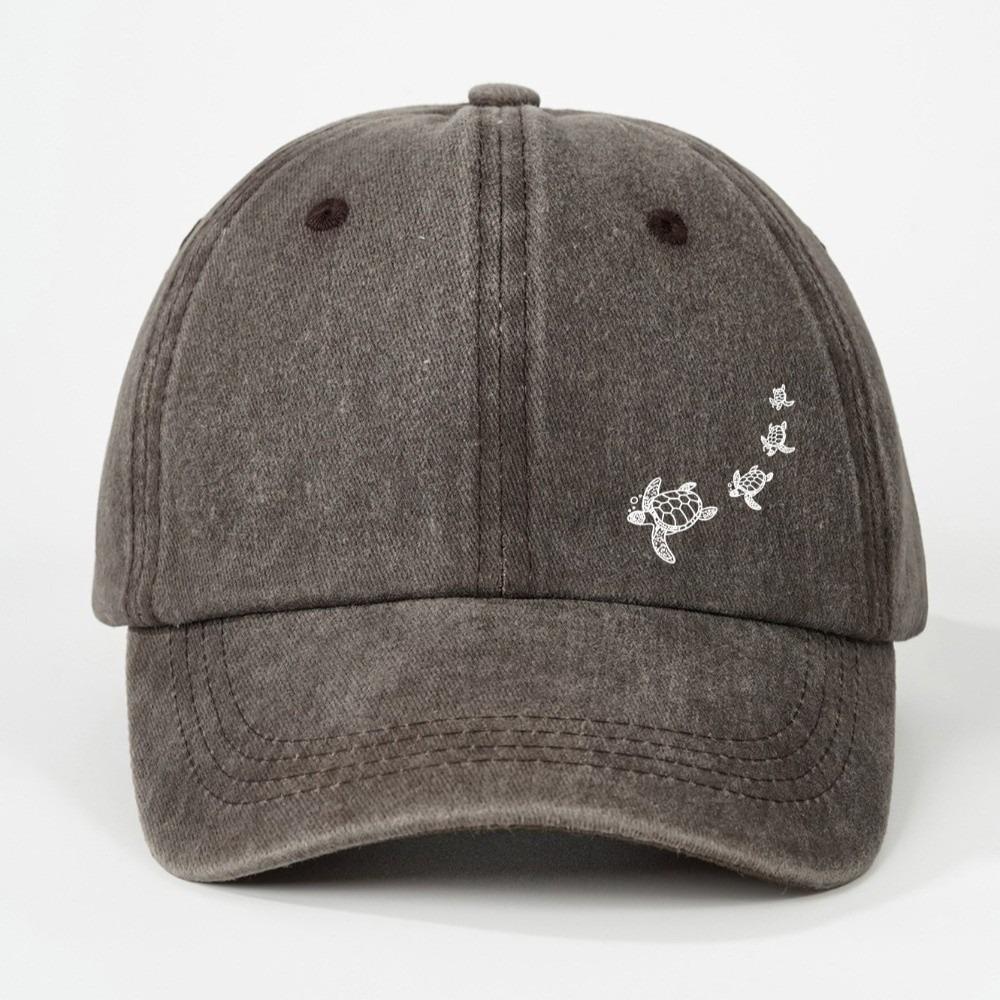 Minimalist Style Turtle Print Baseball Cap Soft Cotton Trucker Hat Washed Baseball Cap  For Adults