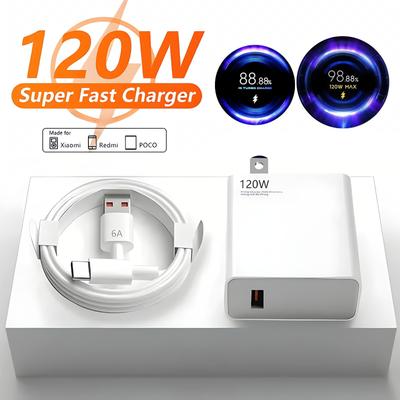 US 6A 120W Fast USB Wall Charger for Xiaomi 11 12 13 14 Ultra Redmi Note 10 11T 12 13 POCO F5 X5 Pro Type C Turbo Charging Cable