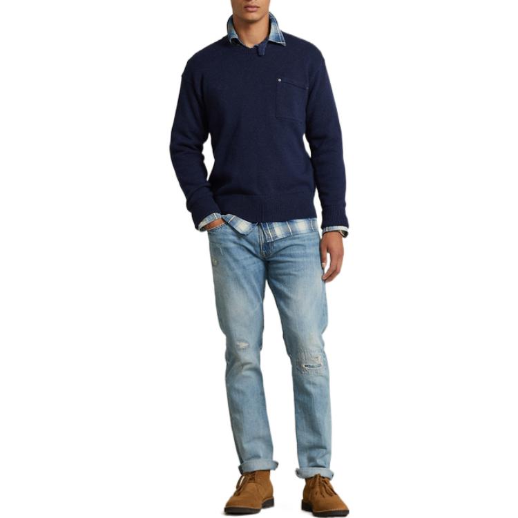 Polo Ralph Lauren Solid Color Cotton Pocket Crew Neck Sweater Men sweater Navy-Blue MNPOSWE16821181-410