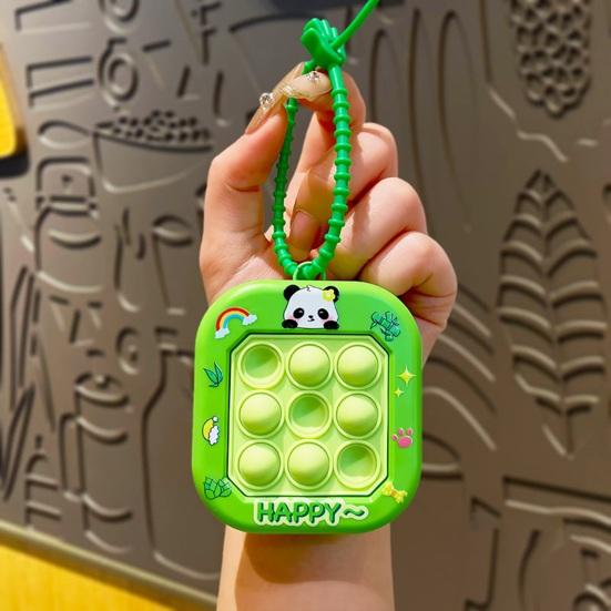 Yousheng Keychain Pendant Cartoon Cat Panda Design Whack-a-mole Toy Key Chain with Braided Lanyard Stress Relief Pressable Silicone Bubbles