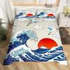 Japanese Wave Duvet Cover Set Sea Storm In Japan Traditional Drawing Foamy WavesBedding Set Full SizeEarth Yellow Dark Blue