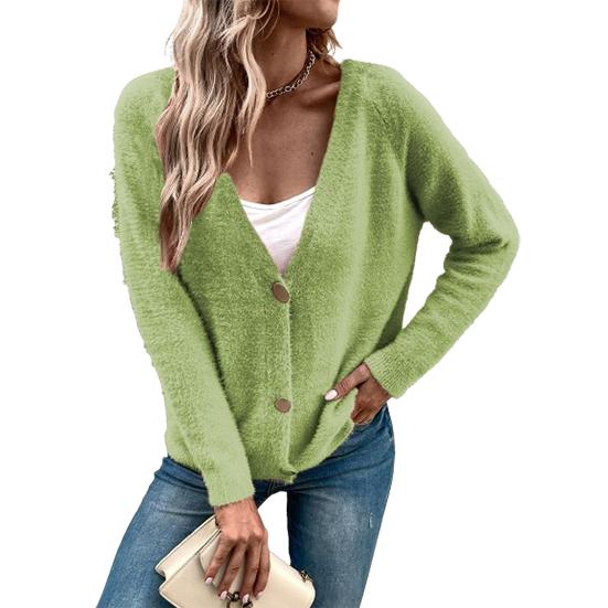 

Женский теплый вязаный свитер с глубоким V-образным вырезом, пуловер, джемпер с длинным рукавом, вязаный свитер на пуговицах, кардиган, верхняя одежда XXL светло-зеленый