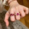 Second-Hand Vintage Red Corundum Diamond Ring for Women Plated with 18K Rose Gold European and American Retro Palace Style Index Finger Ring