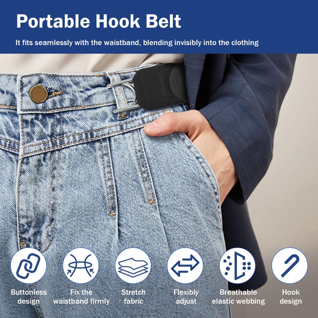 4 Piezas Gancho para Cinturón sin Hebilla Universal para Hombre Cinturón Elástico Ajustable Cómodo Portátil Gancho para Cinturón sin Hebilla para Trabajo Viaje