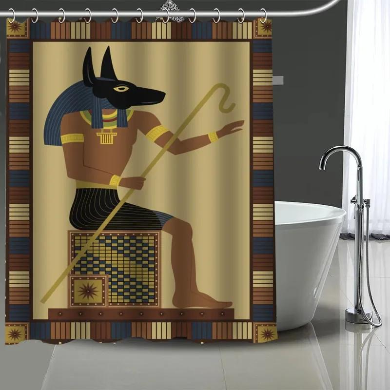 Ägyptischer Anubis Ägyptische Kultur Großer Duschvorhang, Wasserdichtes Polyestergewebe Mit 12 Haken, Heimdekoration