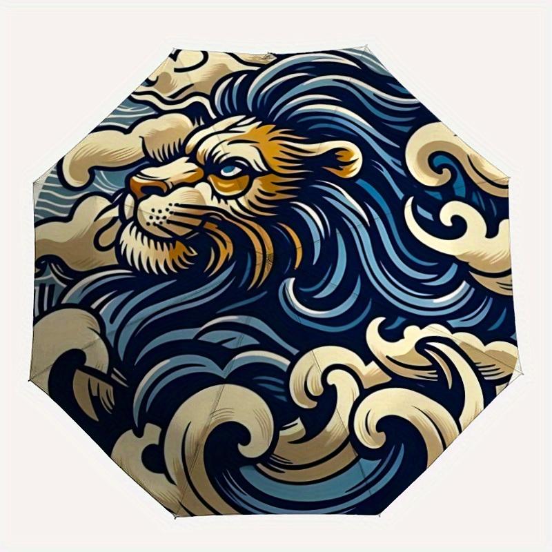 

1pc Wave Lion Automatic Open/Close Umbrella, Portable Folding Umbrella for Travel, Themed Events, It is suitable as a gift for various festivals, Outd
