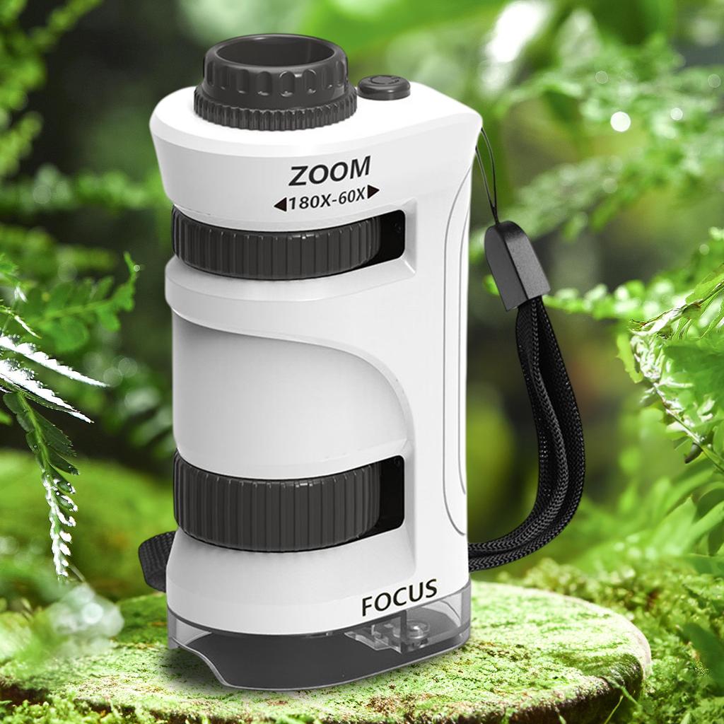 60X-180X LED Pocket Microscope Built-in LED Light with 60x-180x Magnification for Children Students Adults Laboratory School