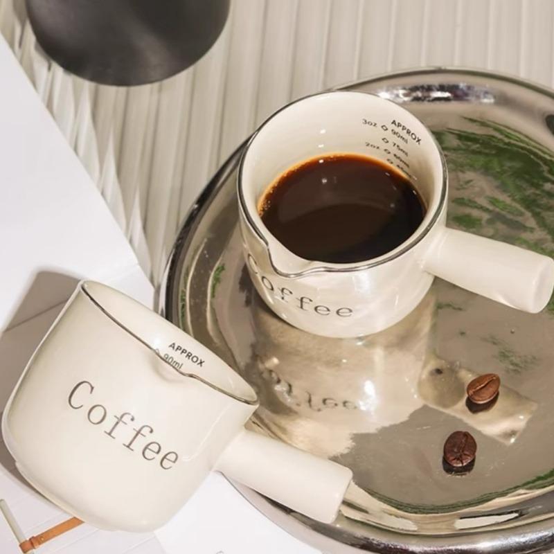 3oz/90ml Espresso Coffee Ceramic Small Milk Cup Wth Scale Coffee Measuring Cup Extraction Cup With V-Shaped Mouth Pitcher