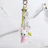 Cute Cartoon Flocking Cat Dog Beaded Keychain Pendant Headphone Case Charm  Backpack Decoration Car Key Ring Gifts