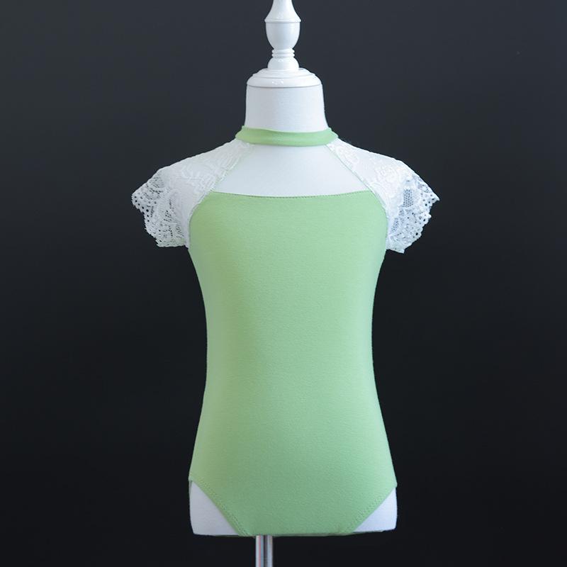 Dětské taneční oblečení s krátkým rukávem krajkové s otevřeným rozkrokem baletní dresy cvičební oblek gymnastické oblečení pro dívky