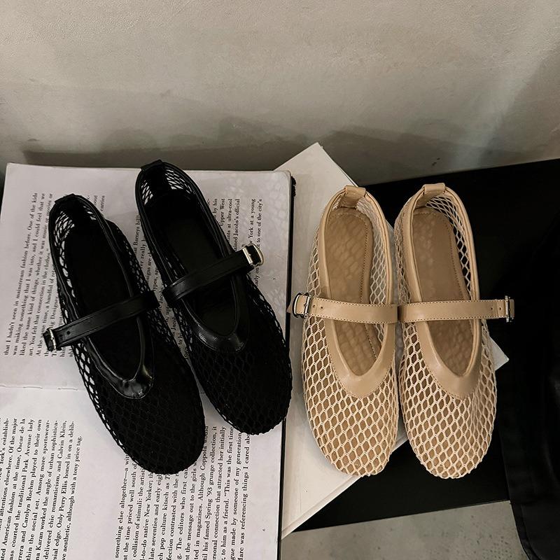 Flat hollow summer new sandals for women, fishnet shoes, mesh shoes, Mary Jane flats, ballet shoes for women