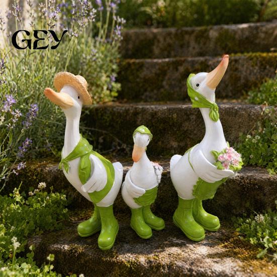 Resin Duck Family Garden Figure Porch Goose Statues, Funny Farm Fence Decor, Decor Outdoor Animal Sculptures & Perfect for Home Stairs, Farm,