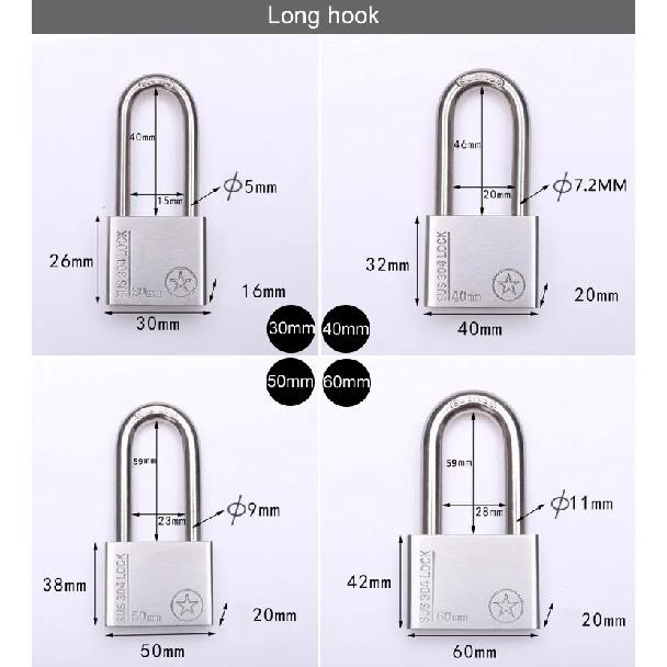 Factory Outlets Stainless Steel 304 Outdoor Padlock Waterproof Anti-rust Anti-theft Corrosion-resistant Ocean Ships Outdoor