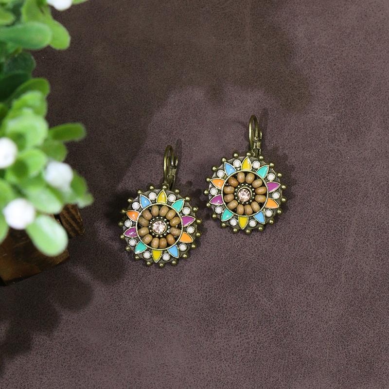 Vintage Ethnic Bohemian Drop Dangle Earrings For Women Wooden Tassel Pearl Beaded Geometric Leaf Flower Round Boho Earrings