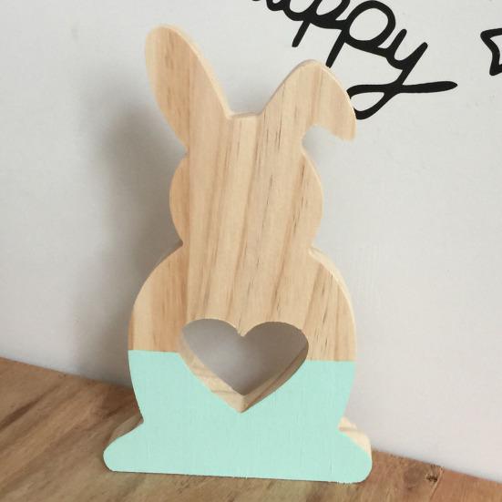 Lovely Hollow Heart Wooden Rabbit Art Craft Children Gift Home Office Decor