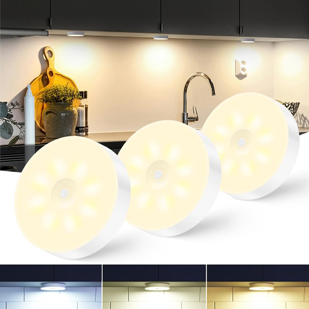 1/3/6pcs Wireless Dimmable LED Night Light for Under Cabinet Lighting, 3 Color Temps Rechargeable Closet Lamp for Wardrobe Stair