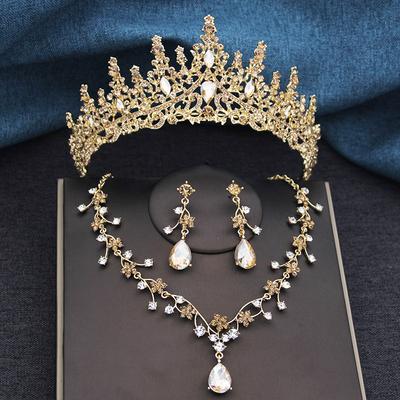 3Pcs Sets Princess Crown Bridal Jewelry Sets for Women Tiaras and Choker Necklace Earrings Wedding Dress Bride Jewelry Set