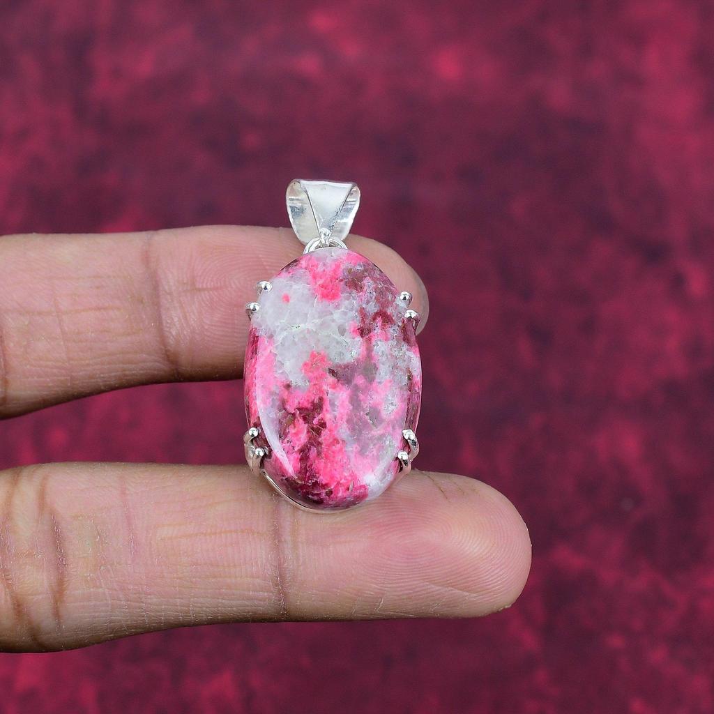 Pink Thulite Gemstone Pendant 925 Sterling Silver Jewelry, Handmade Antique Pendant Jewelry, Gift For Mother