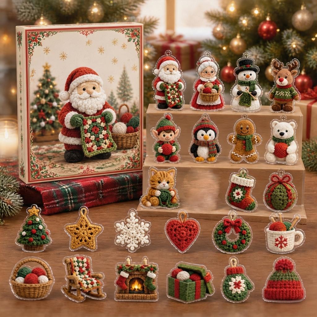 Ornament Croșetat Acrilic Crăciun 2026 - Calendar Advent Countdown Zi de Sărbătoare Cadou