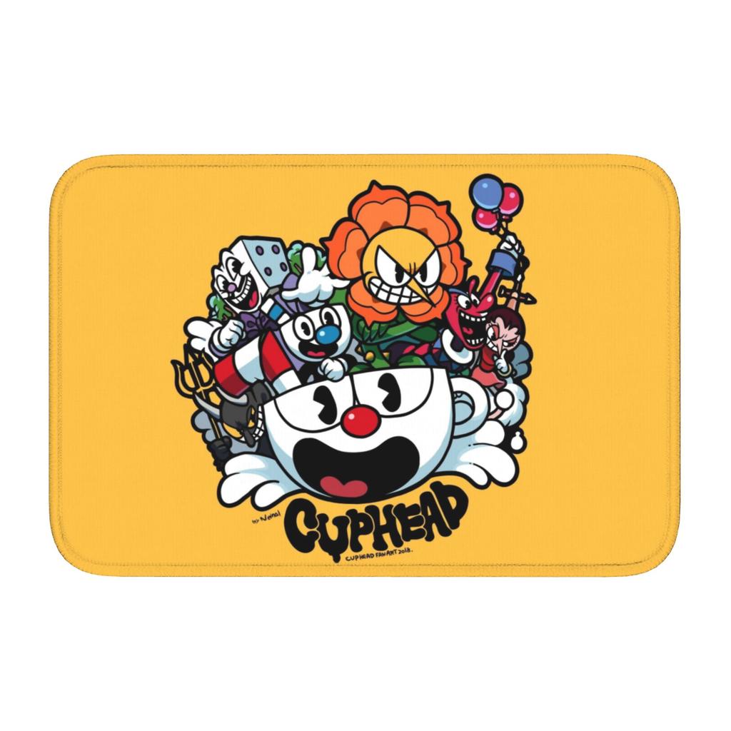 Tapis de porte personnalisé Mugman de Cuphead Antidérapant Intérieur Imperméable Dessin Animé Jeu Tapis de porte Cuisine Chambre à coucher Entrée Tapis Tapis