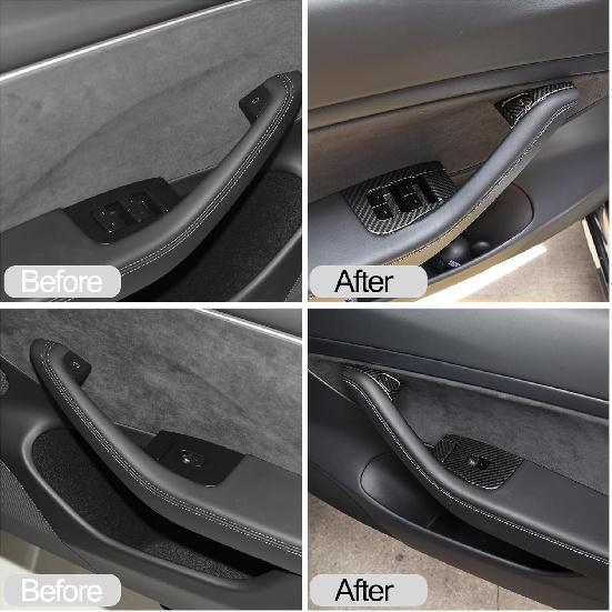 Door Lock Cover Buckle Decor Trim for Tesla Model 3 Tesla Model Y Driver and Passenger Door Panels Aotumcer Window Lift Switch Panel Cover Trim Set