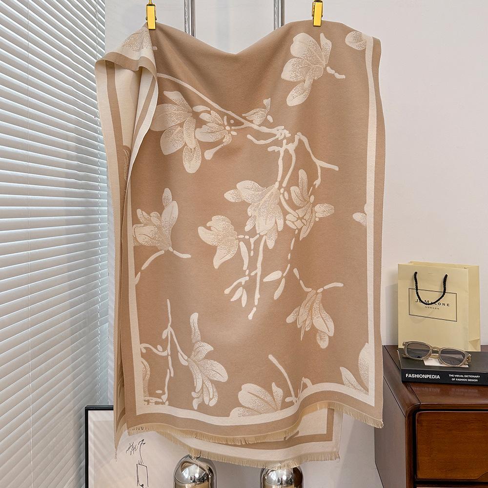 Jacquard landscape painting imitation cashmere scarf for women's office air-conditioned room thick and warm long trendy scarf