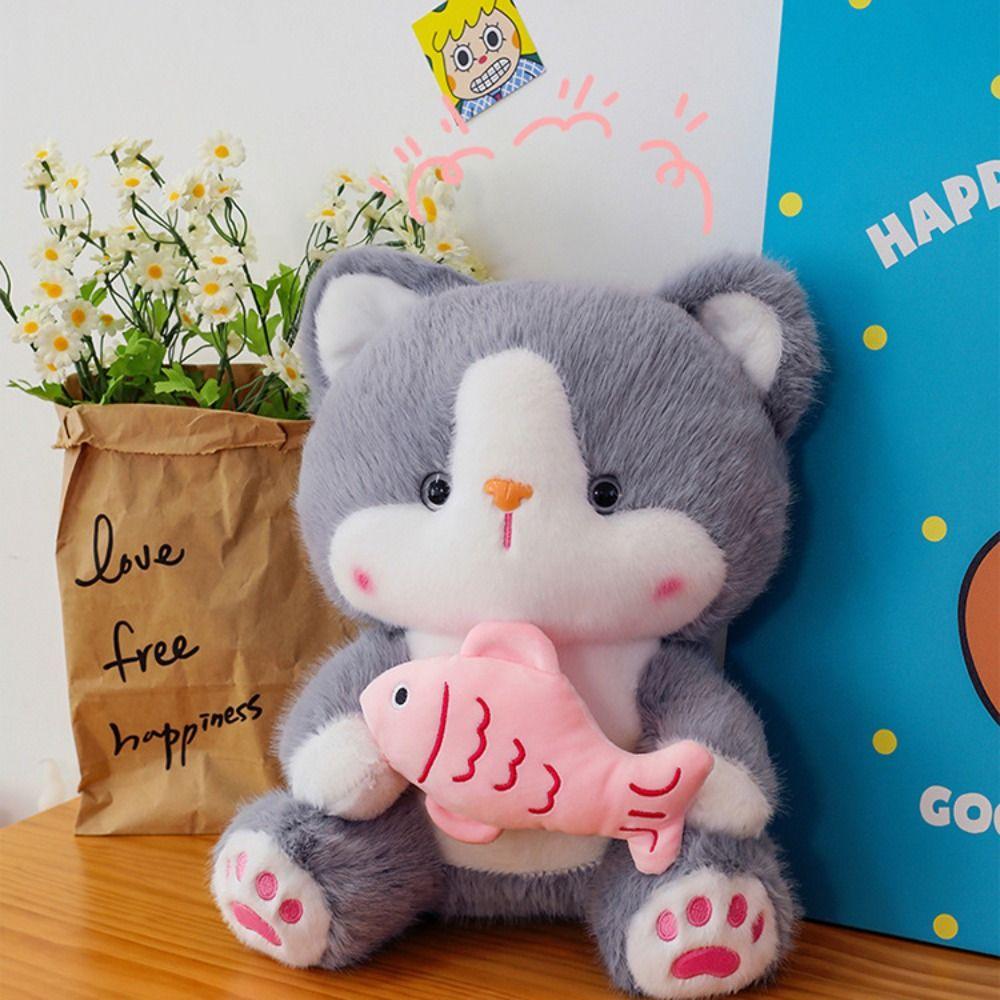Fluffy Cartoon Plush Animal Doll Stuffed Doll Black Gray Kitty Dolls Cat Plush Toy  Car Decor