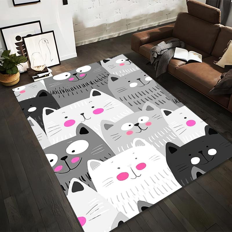 

Cartoon Cat Pattern Carpet With Gray and White Cats Design1Cute Pink Details Suitable for use as an anti-slip for room and bedroom sofas 40x60cm( 15x23in )