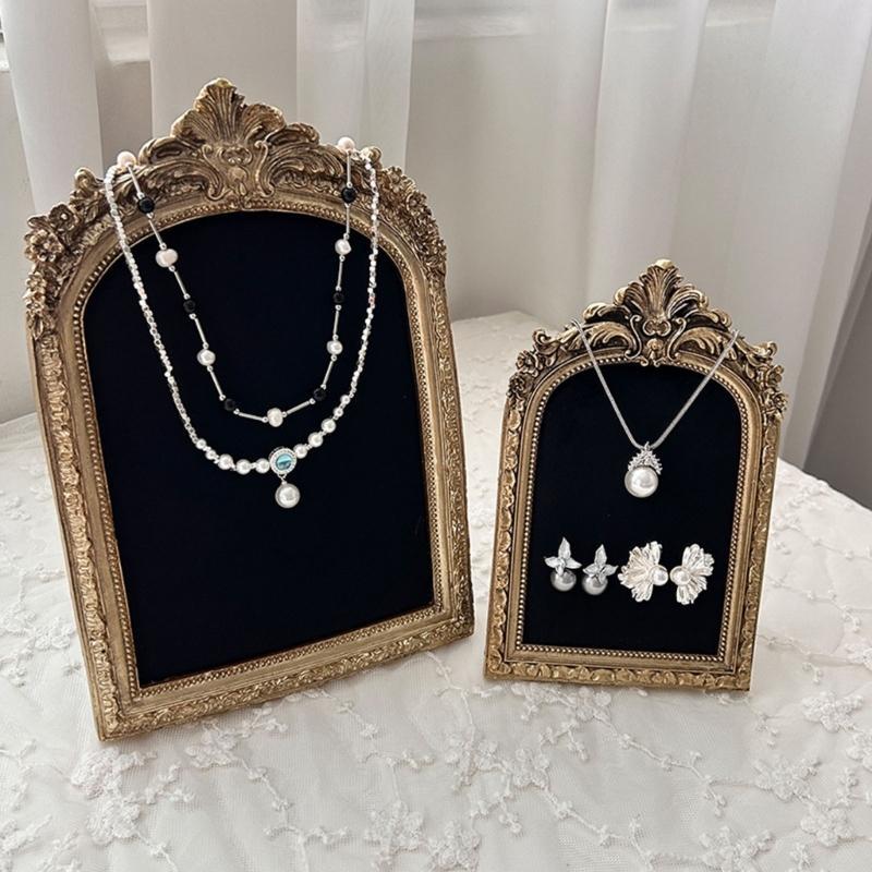 A52E Vintage Inspired Earring Necklace Display Stand Flannel Lined Resin Frame Jewelry Organizers For Home Store Decoration