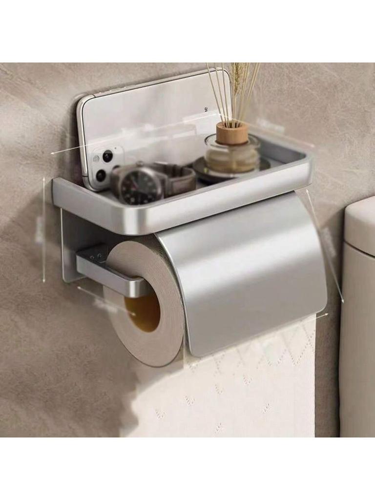 Toilet Paper Holder, Adhesive or Screw Wall-mounted Paper Roll Holder, Multi-functional Bathroom Storage Distributor