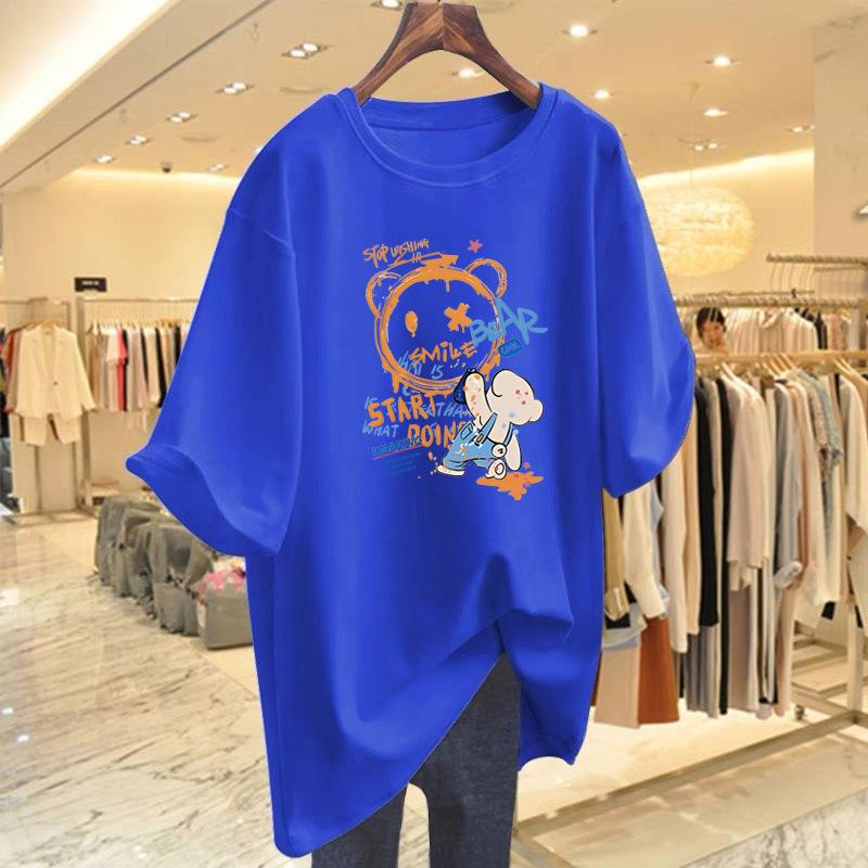 Pure cotton spring and summer new fashion printing cartoon bear pattern loose t-shirt women's summer
