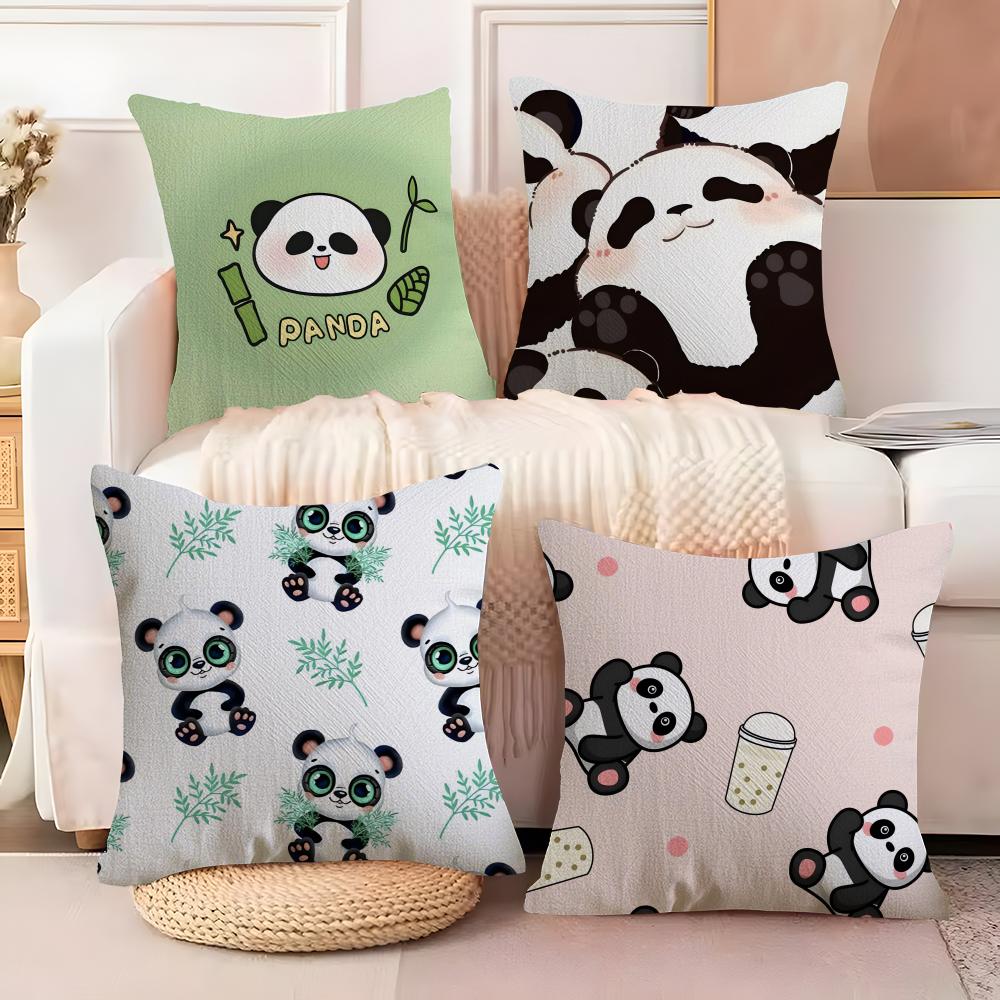 Lovely Panda Cushion Cover Soft Plush Fabric DoubleSided Printed Sofa Cushion Cover for All Seasons Home Decor Gift