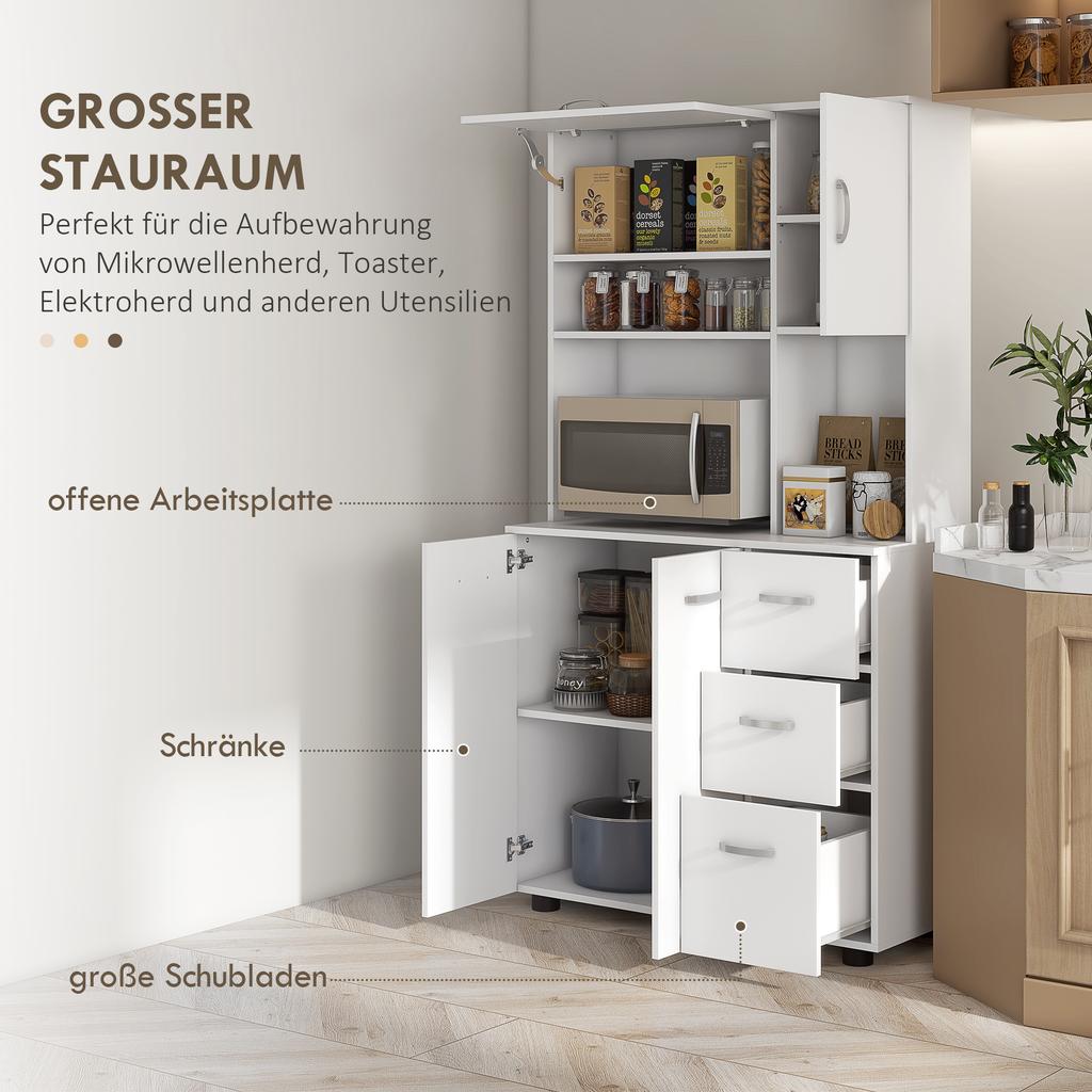 Kitchen cabinet, buffet, 3 drawers, 3 shelves, plenty of storage space, 89x39.5x168cm, white